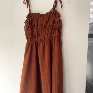 Rust Orange Knee Length Dress with Pockets